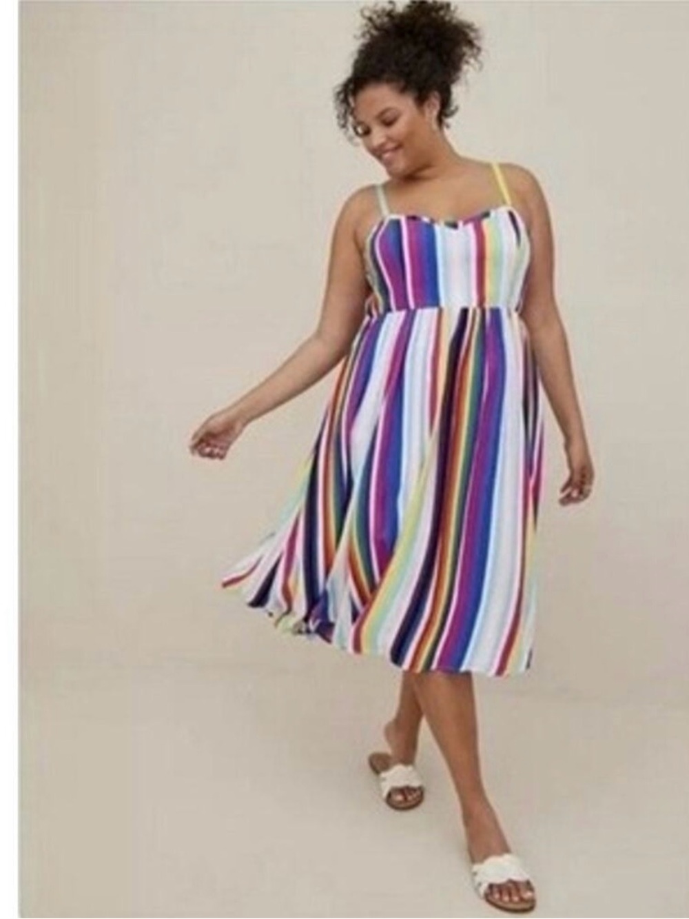 Torrid Rainbow Stripe Challis Skater Midi Dress Plus Size 4X Colorful Pride - Picture 3 of 8